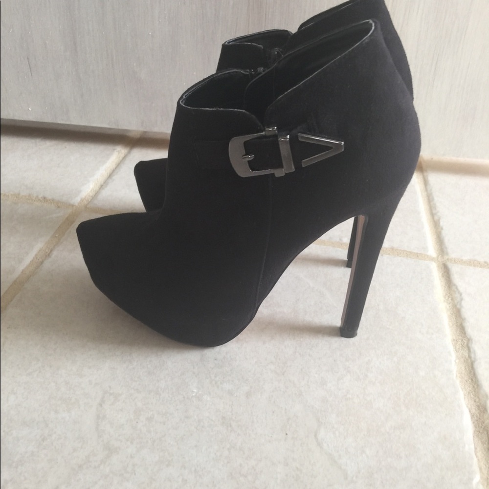 Aldo Black Ankle Boots with Silver Buckle